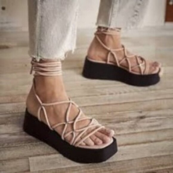 Free People Nude Georgie Platform Lace Up Sandal 37 - Picture 1 of 8